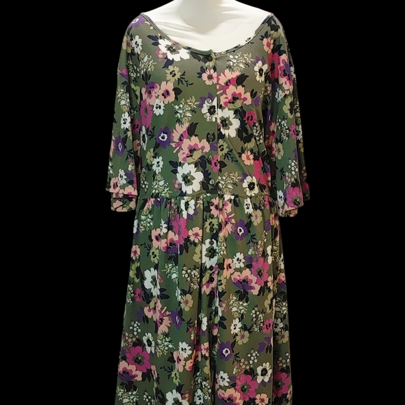 Woman Within 6X 42/44 Button Front Elbow Sleeves Casual Comfort Floral Dress - Picture 1 of 8